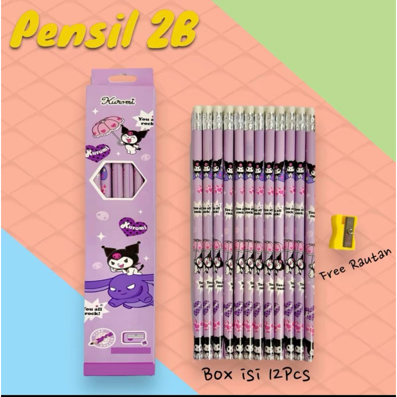 

Pensil 2b motif kartun pensil set isi 6pcs 12pcs kuromi melody kartun
