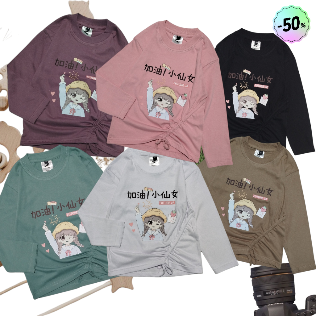 Kaos serut anak cewek tangan panjang crop kekinian usia 1-9 tahun