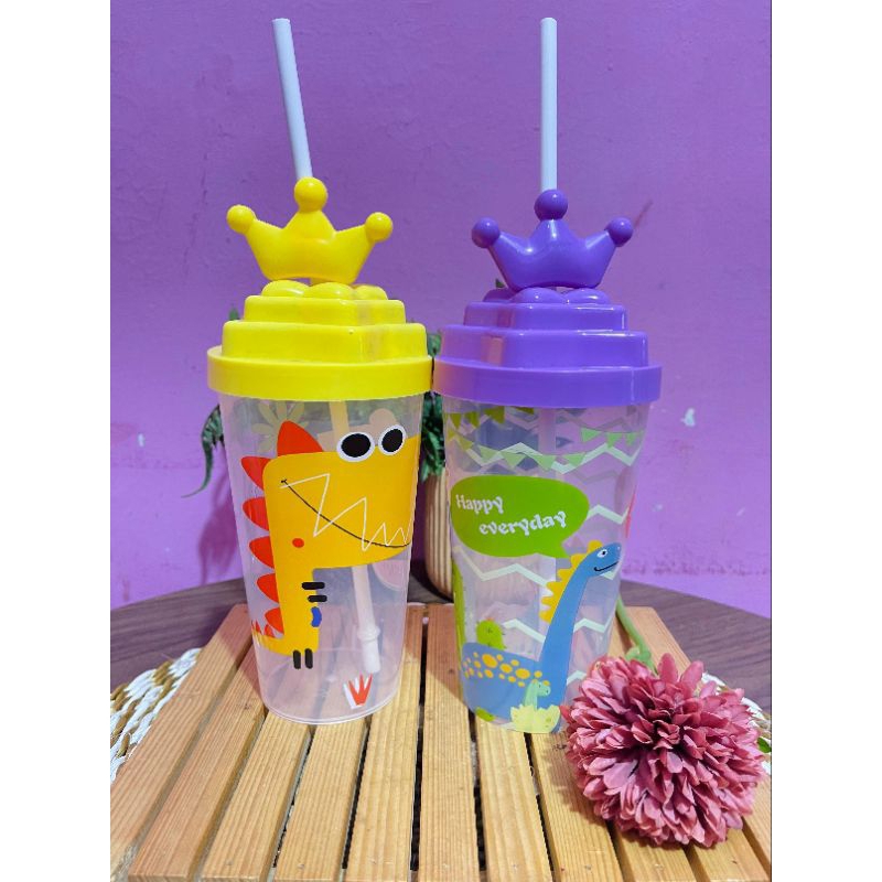 Gelas Anak Sedotan Gelas Minum Anak Gelas Plastik Souvenir Ultah Anak Gelas Dino