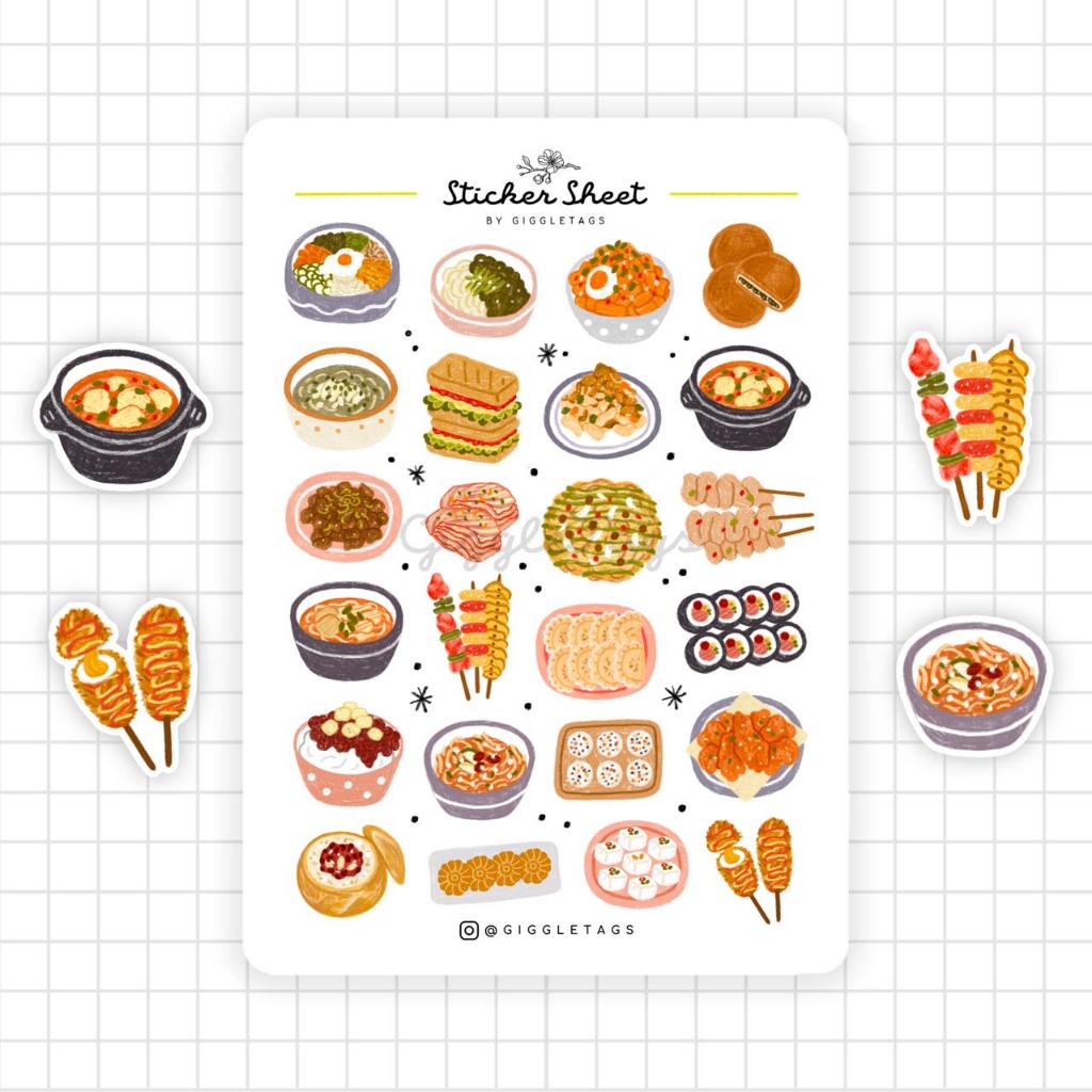 

Korean Food Sticker Sheet | Aesthetic Sticker | Sticker Sheet Pack | Planner Sticker