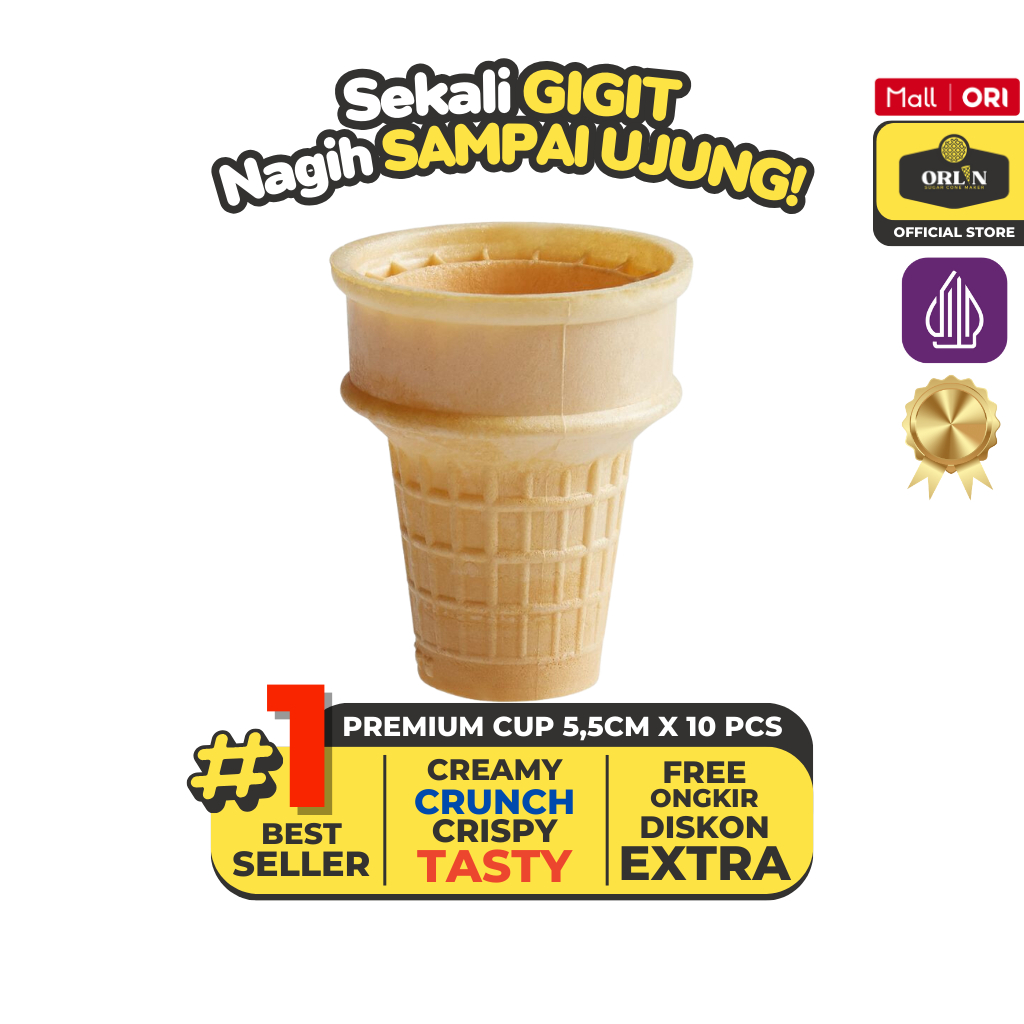 

ORLIN Cup Cone Mcd Wafer Crunchy 6cm x 7,5cm isi 10pcs Sekali Gigit, Nagih Sampai Ujung