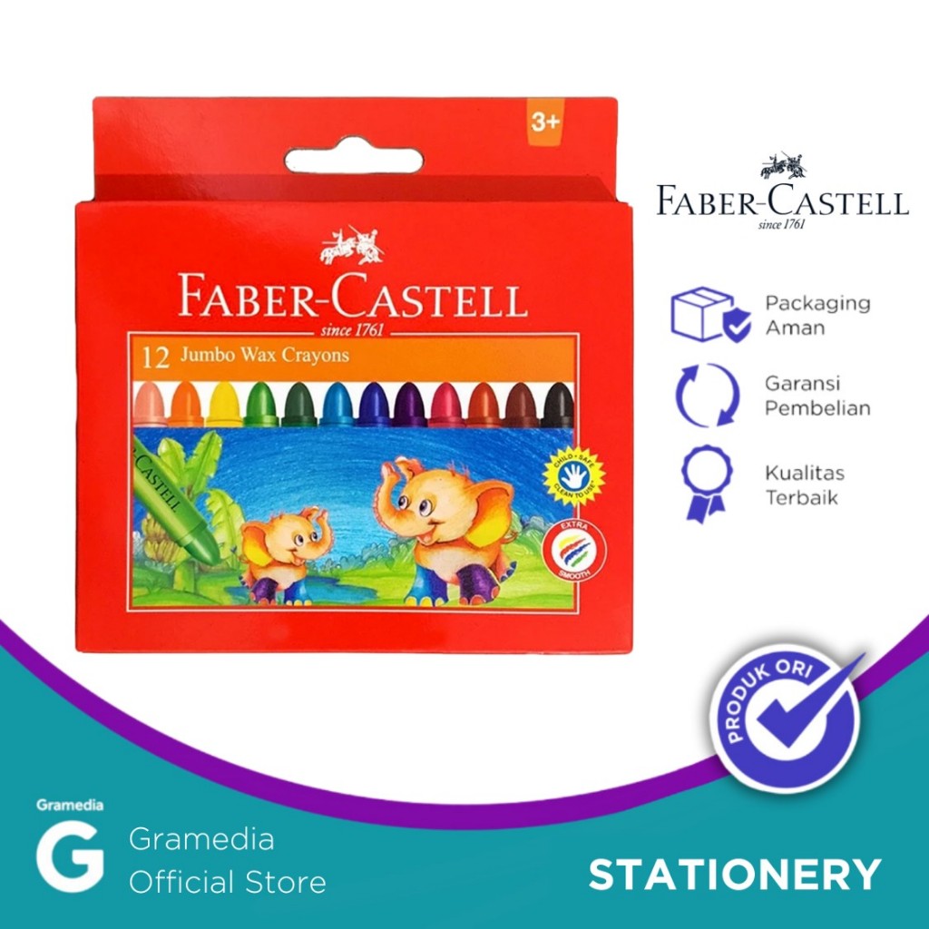

Faber Castell Wax Crayon Jumbo 12 Pcs- Krayon Warna 12 Pcs