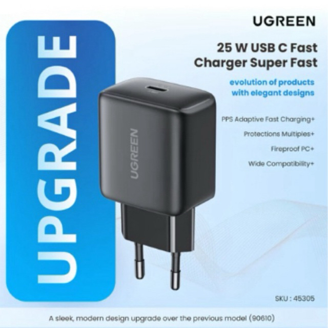 Adapter UGREEN Type-C 25 watt charger ugreen fast charging PD GaN