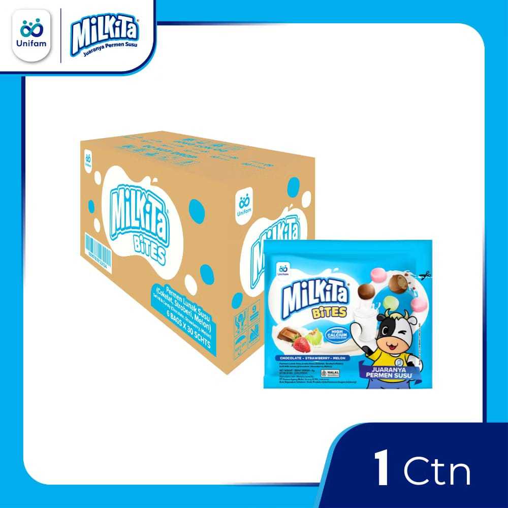 

Milkita Bites Permen 1 dus- Crunchy Diluar Chewy Didalam (6 Bag (180 PCS) Karton)