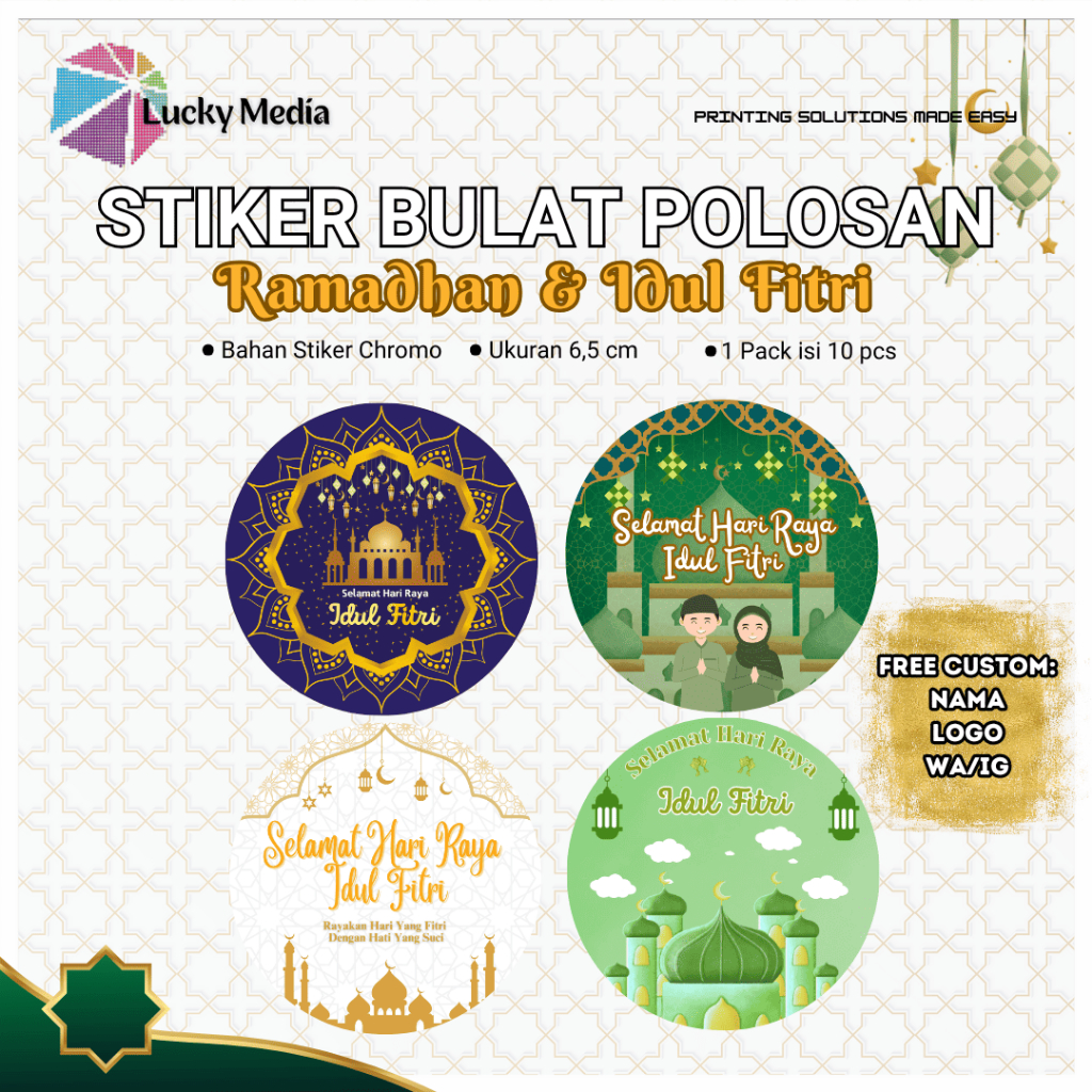 

[10 pcs] Stiker Idul Fitri Bulat Sticker Seal Lebaran Ramadhan Puasa Segel Toples Eid Mubarak