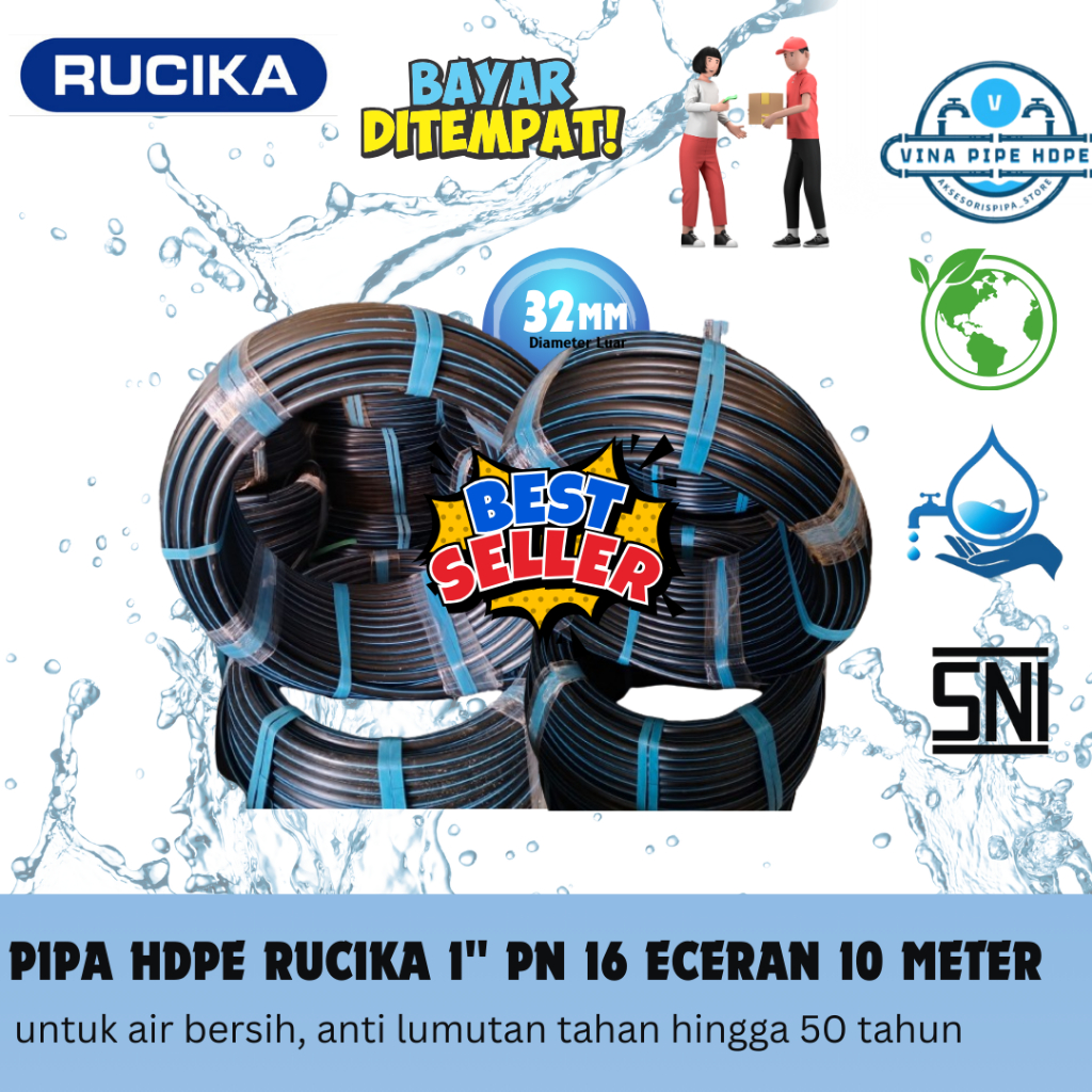PIPA HDPE SELANG AIR MEREK RUCIKA1 INCH (32MM) PN16 1 ROLL 100 METER