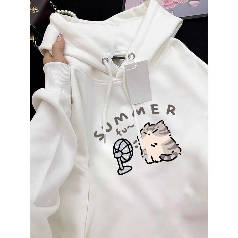 DISKON FORTEID OVERSIZE HOODIE WANITA KOREAN STYLE OVERSIZE HOODIE SWEATER (ANAK KUCING MUSIM PANAS)