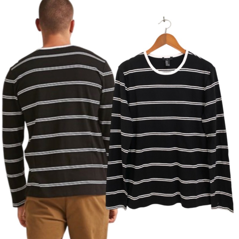 Kaos lengan panjang pria / F21 men long sleeve t shirt (black stripe)