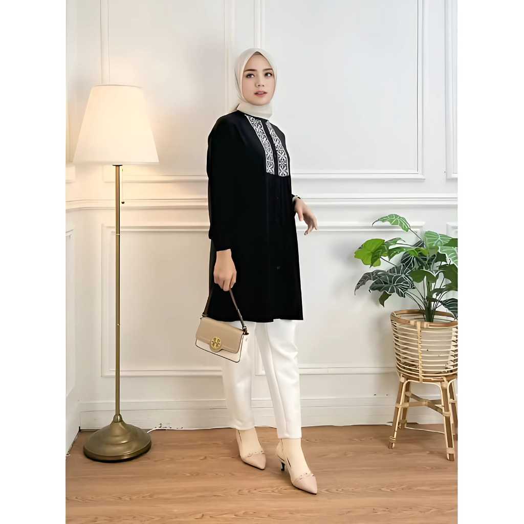 Tunik Wanita Renda /Tunik Panjang Mewah crinkle / Katun / Wolfis atasan wanita polos Renda depan len