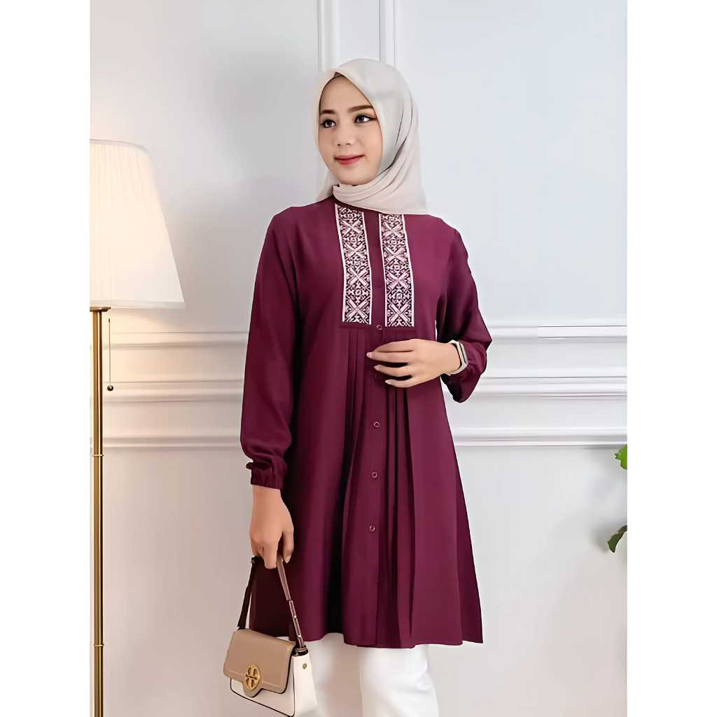 CUCI GUDANG Tunik Renda Mewah kemeja wanita crinkle / Katun / Wolfis atasan wanita polos Renda depan