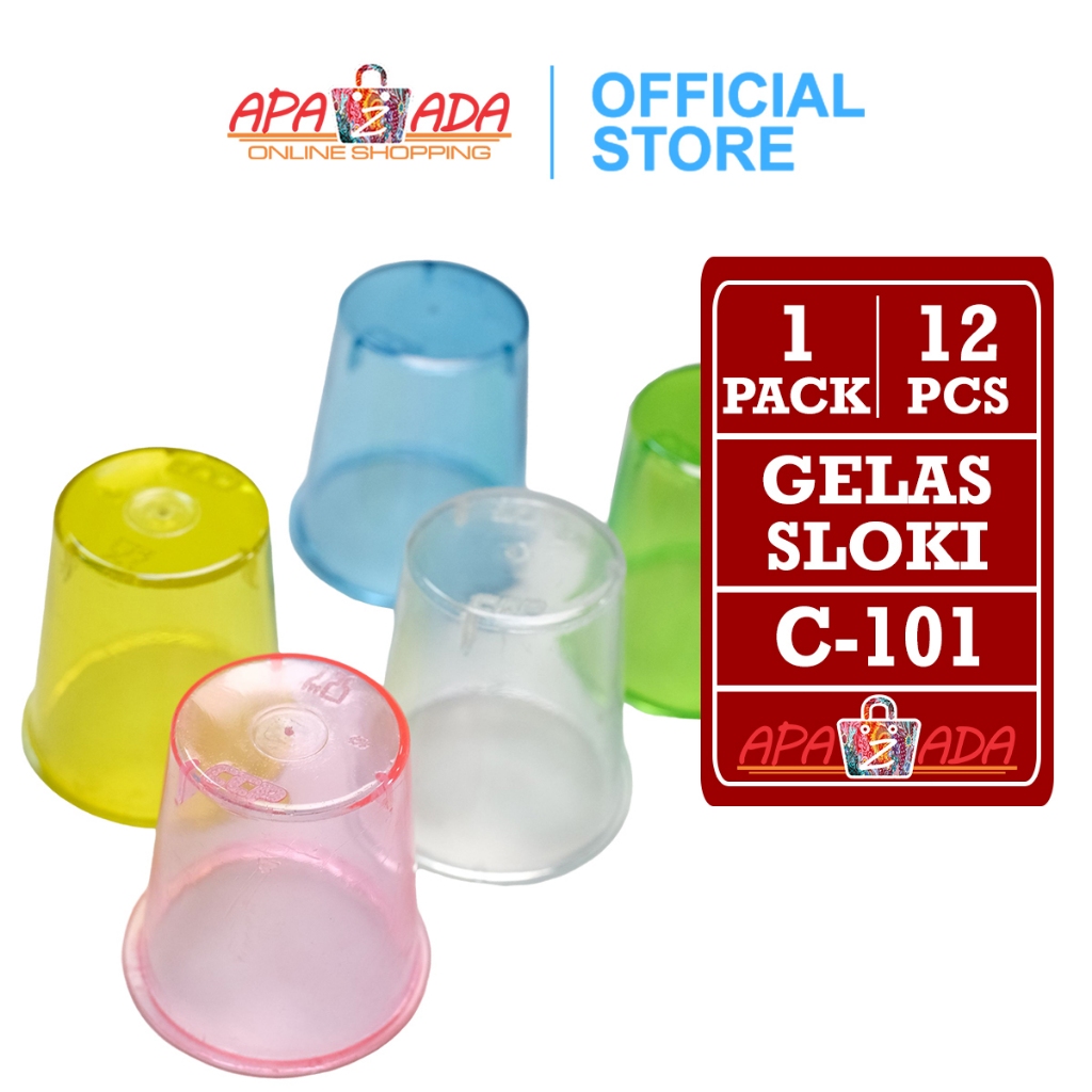 Apazada - Gelas Sloki Plastik Shot Glass [1 Pack - 12 Pcs Gelas] / Gelas Minum Wine Whisky Soju