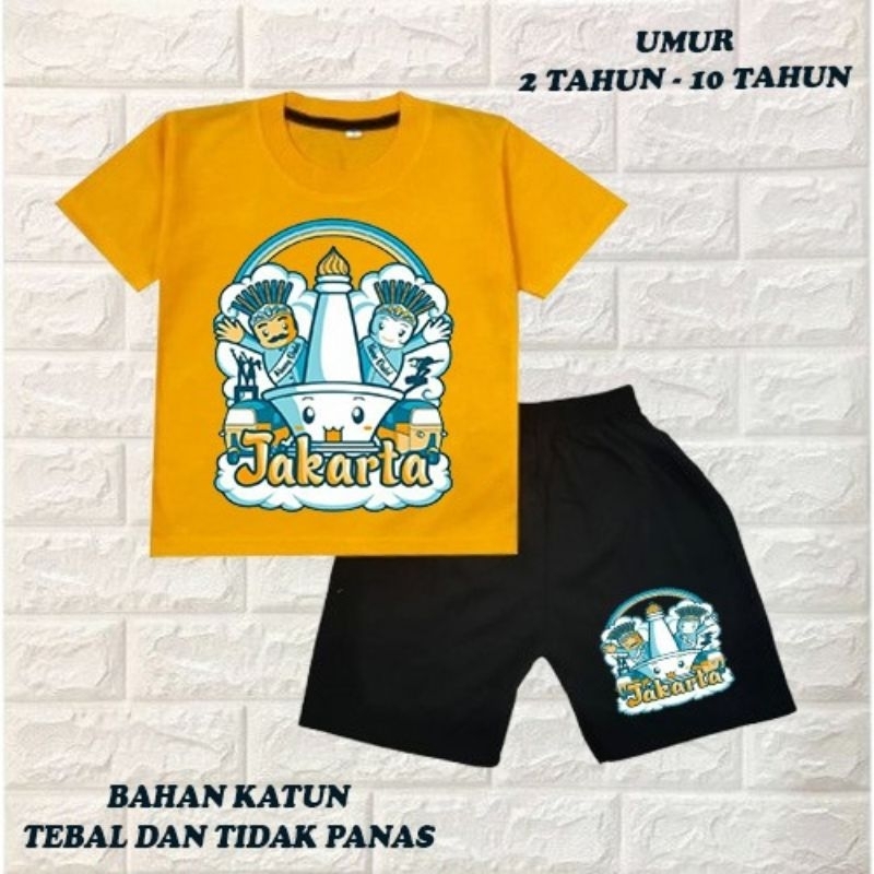 setelan baju anak laki-laki perempuan baju kaos anak laki-laki perempuan motif Monas jakarta umur 2-