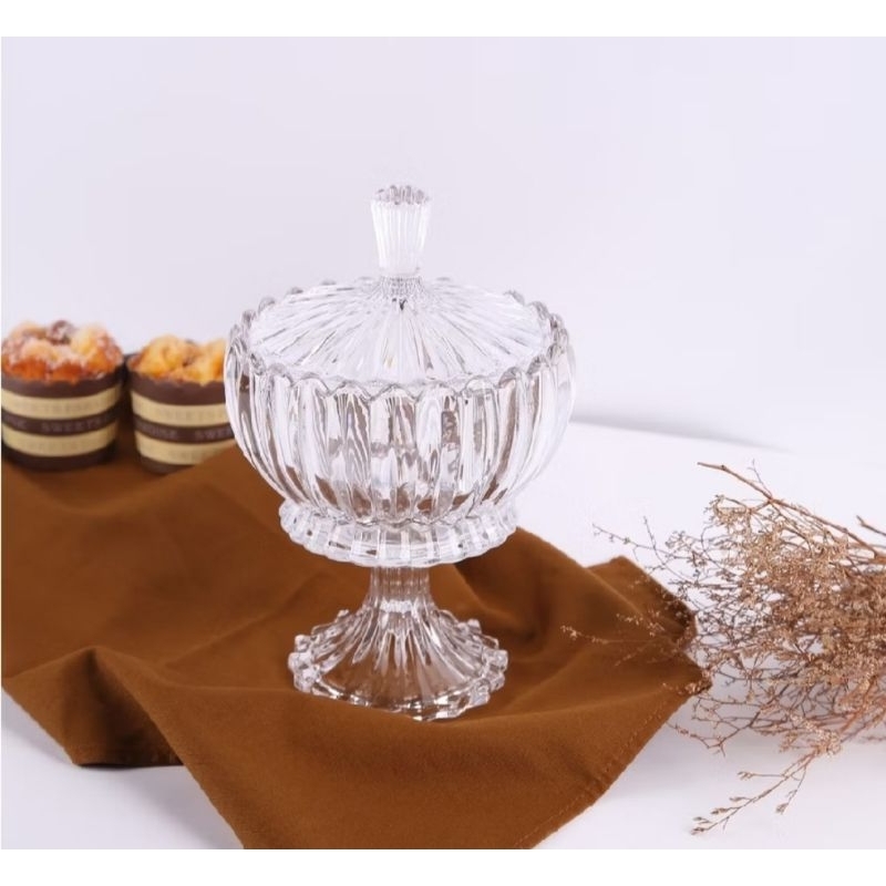 Toples kaca Gold/Clear Tempat kue kering  berukuran besar Capodimonte