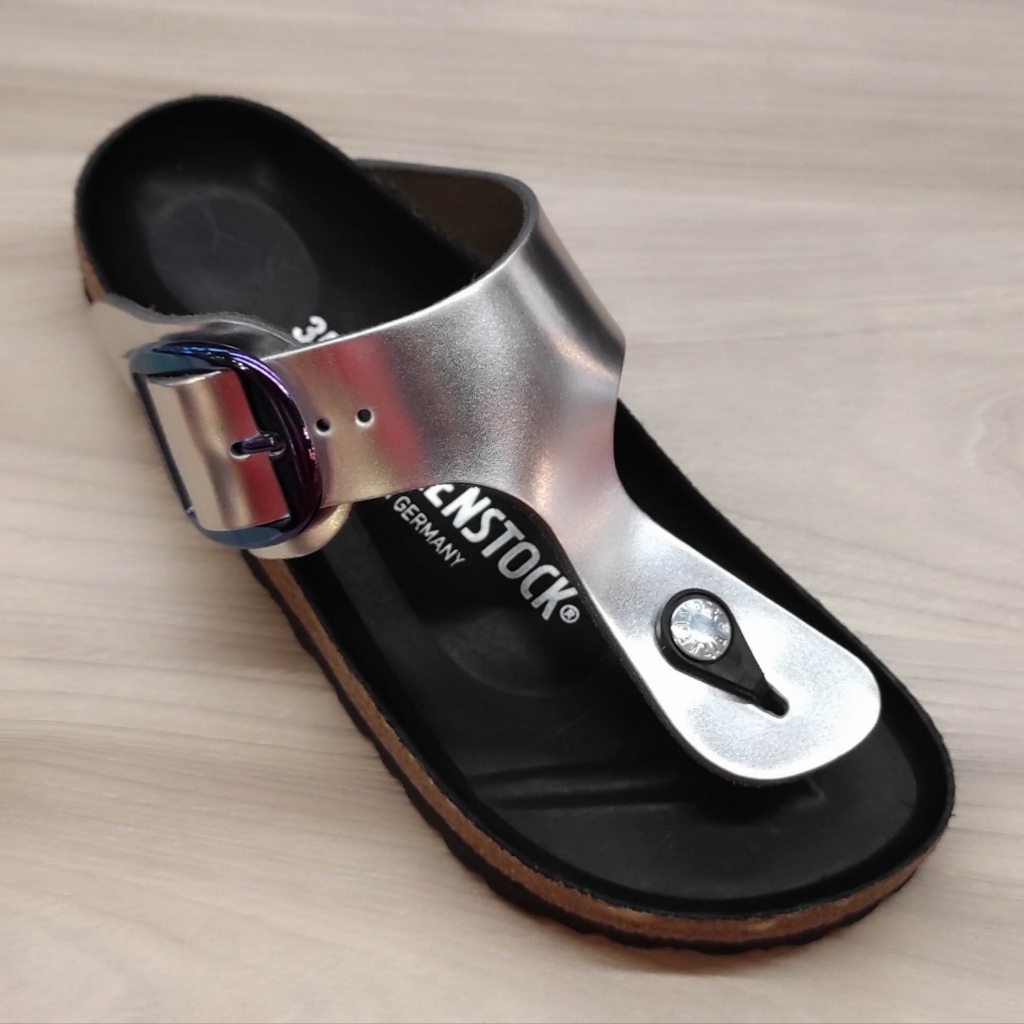 SENDAL BIRKENSTOCK Gizeh Big Buckle Natural Leather Metallic Silver 1025352 Original *CUCI GUDANG * 