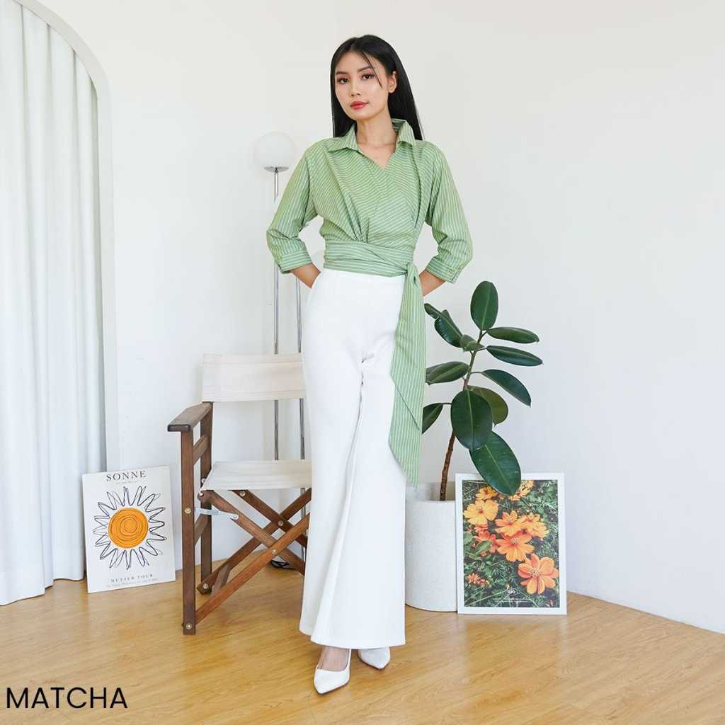 Fashion Wanita Blouse Garis Belina