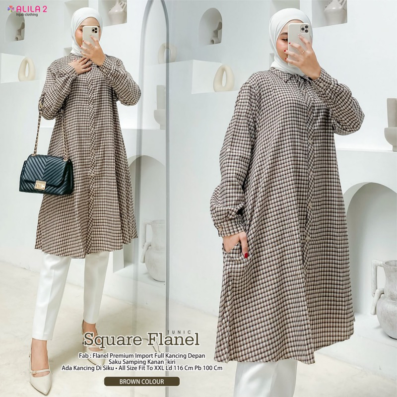 ATASAN TUNIK WANITA MOTIF KOTAK KOTAK SQUARE || TUNIK ATASAN KEMEJA WANITA BUSUI BAHAN KATUN HQ || S