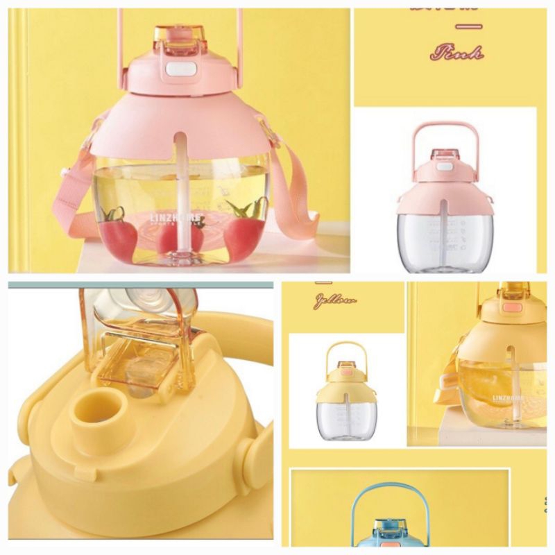 Botol Minum Bulat 1200ML Bening / Botol Gemoy Bening Viral 1.2Liter .