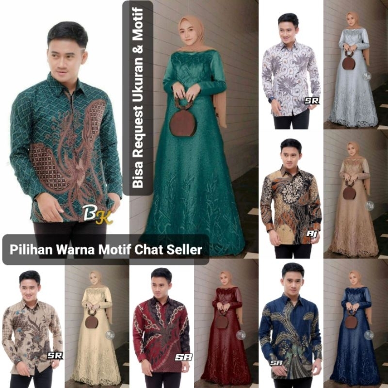 SET AURA DRESS ORI COUPLE KEMEJA PREMIUM / CUSTOM ANAK & SUPER JUMBO / BAJU SERAGAM BATIK PASANGAN S