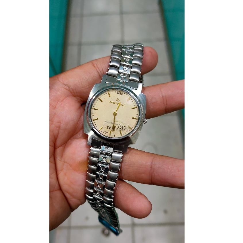 jam tangan pria Charlie jill dial cream tipis quartz elegant water resist jam cowok