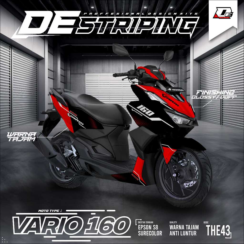 THE.43 Decal Stiker Honda Vario 160 New ABS/NON ABS Fullbody Stiker Motor Honda Vario 160 Body Hitam