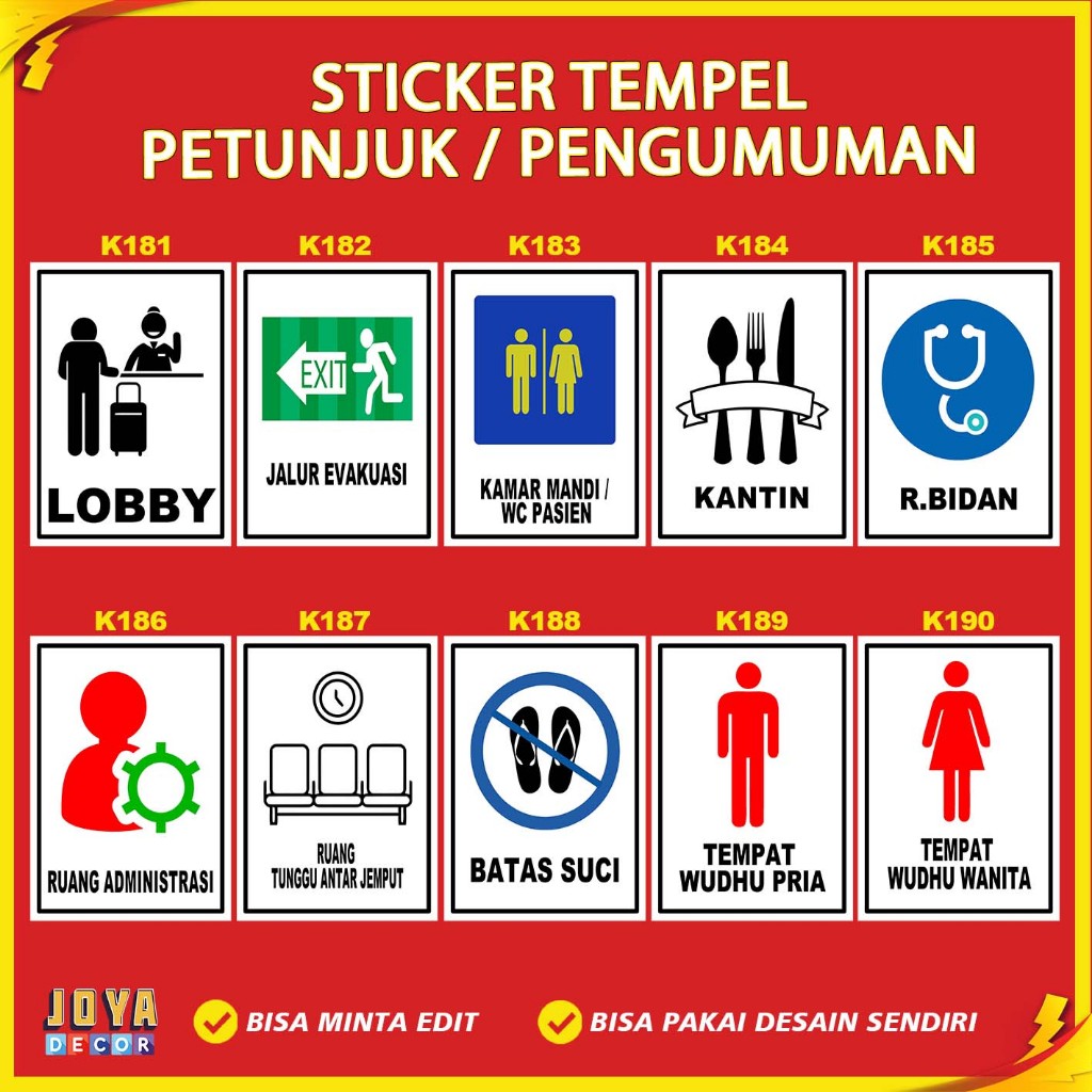 

Sticker Stiker Petunjuk Warning Pengumuman lobby kantin r.bidan ruang administrasi kk181