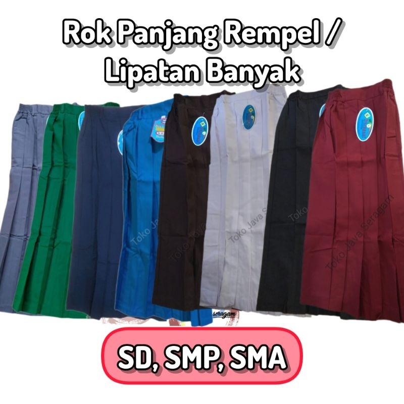 Rok Seragam Sekolah Rempel Lipatan Banyak SD SMP SMA Panjang Putih Hitam Cokelat Abu Biru Dongker Me