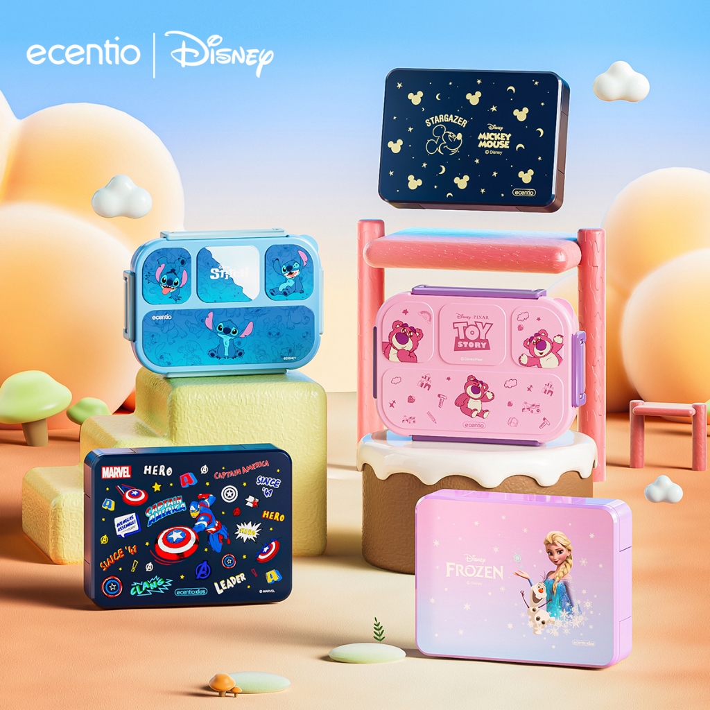 [Live Exclusive]ecentio tempat makan anak Disney series lucu sekolah BPA free bayi anti tumpah lunch