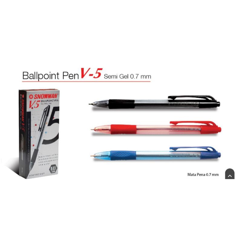 Pulpen Bolpoin Snowman V5 (HITAM) (1Lusin)