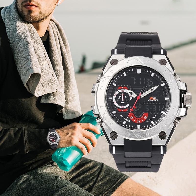 EDIFIVE Jam Tangan Pria Karet Hitam Simple Terbaru Ori Tipis Keren Men Watches Free Box