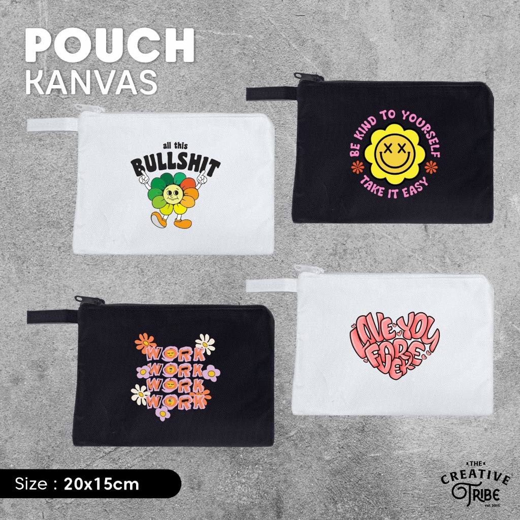 

Positive Vibes - Pouch Kanvas 20x15cm - Tempat Pensil Kain Tas Make Up Sekolah Kantor Sablon DTF Quotes