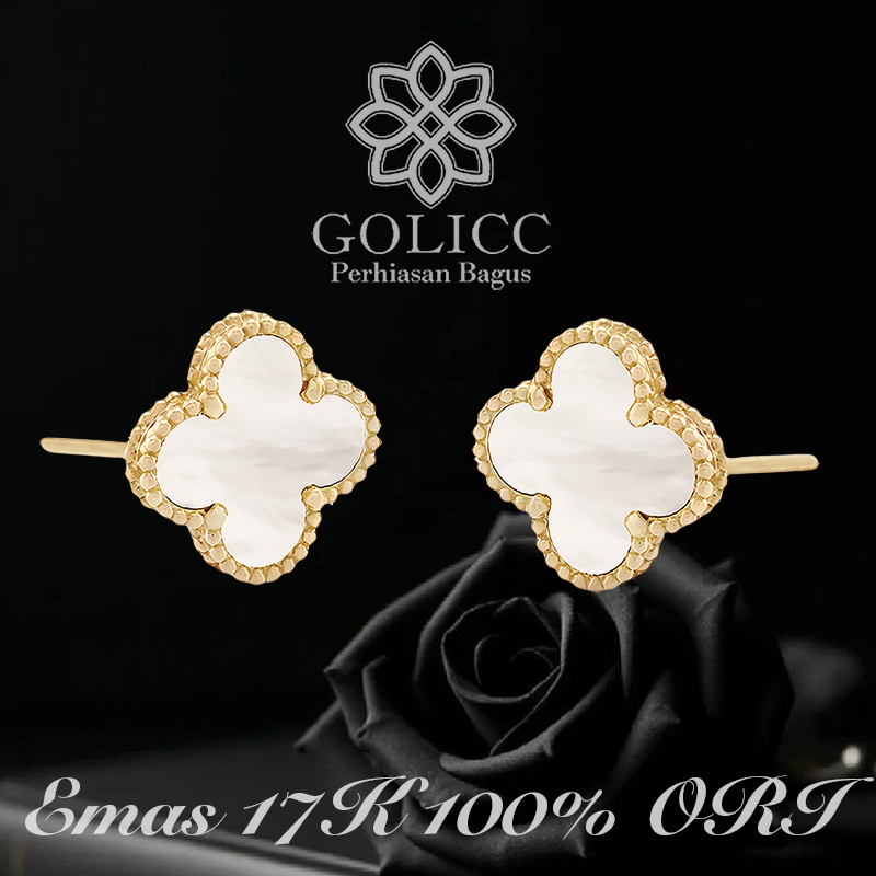 Anting Tindik Emas White Clover Gold 17K Anting Tindik Wanita Aksesoris Perhiasan Wanita Resmi tindi