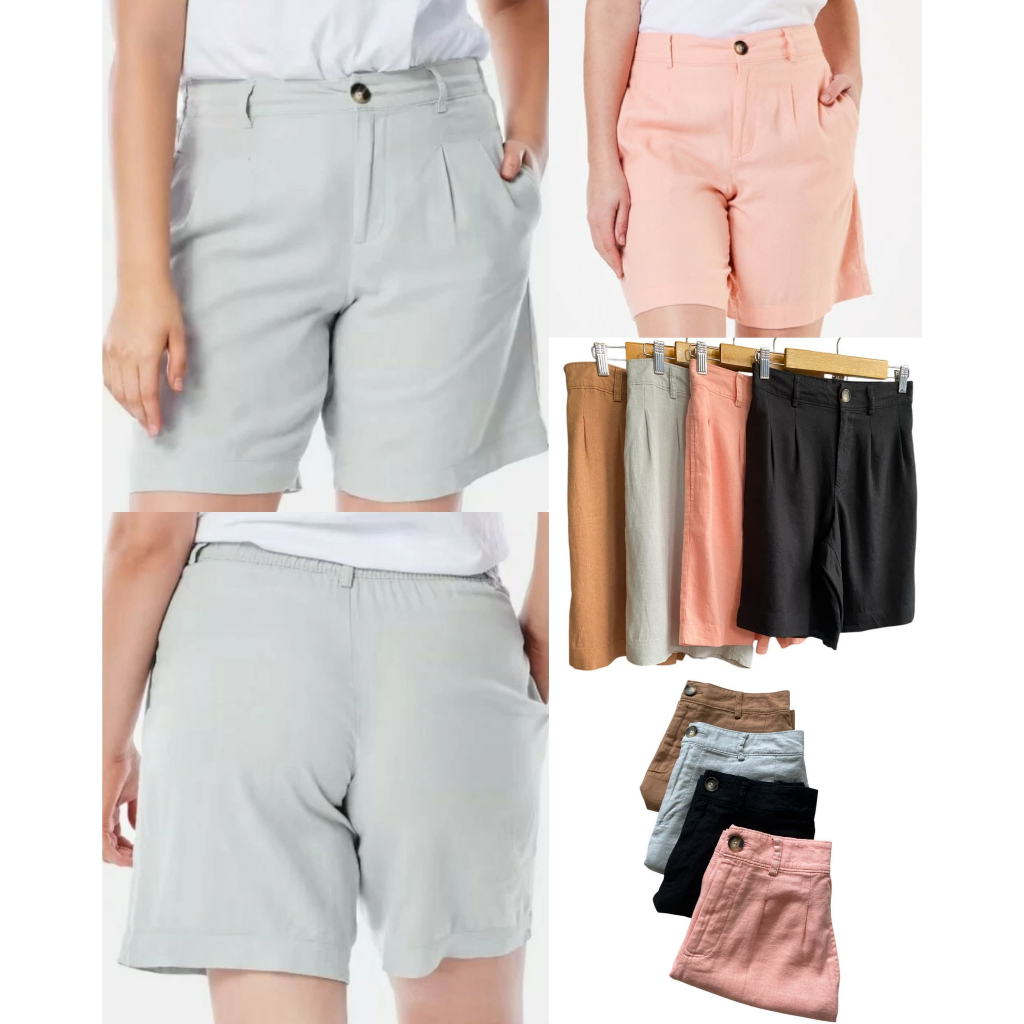 Celana Linen Pendek Anko Wanita Bermuda Linen Shortpants - 7837