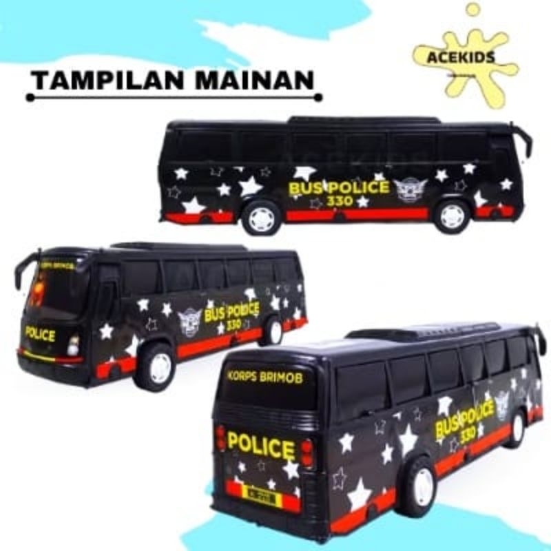 Mainan Mobil Bus Polisi - Miniatur Bis Brimob Dorong Anak Edukatif