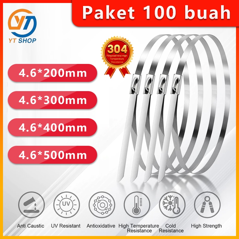 

(100 Pcs ) Stainless Cable Ties/ Kabel Tis Stainless S304 20cm/30cm/40cm/50cm Exhaust /Cable Ties ikat besi Kabel Tis Steel Metal Tie lock /Stainless Cable Ties