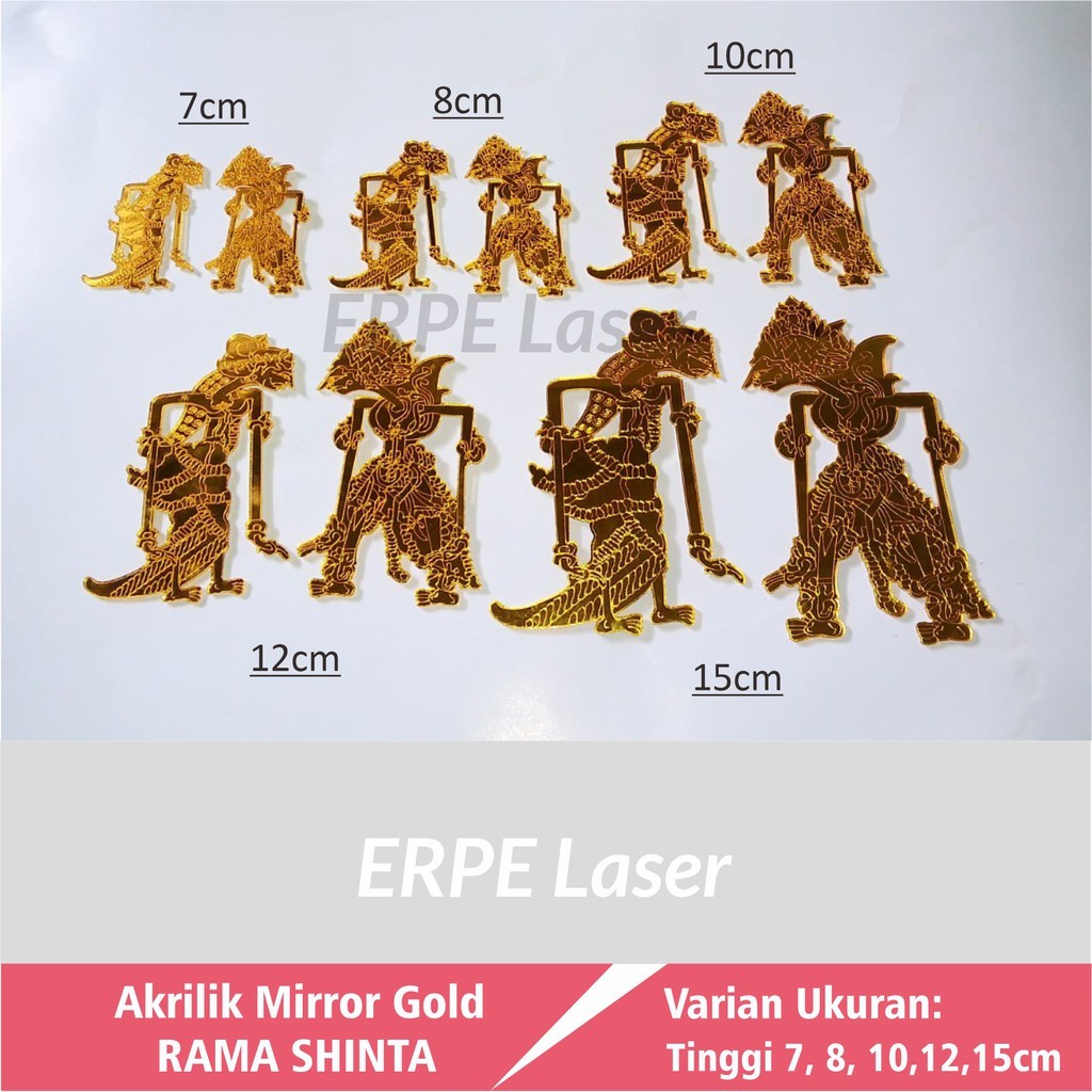 Tumblergrafik Ukiran Wayang Rama & Shinta Motif Akrilik Mirror Gold Hiasan Mahar Wayang / Mahar
