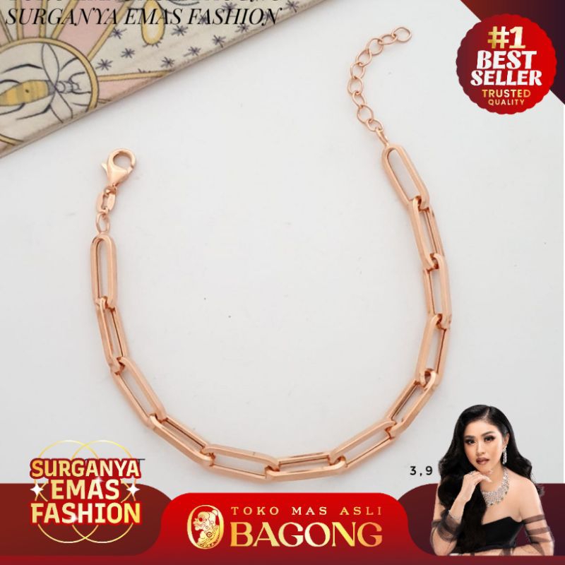 GELANG FASHION PAPERKLIP ROSEGOLD 17K/750 - ASLI BAGONG GOLD BAGONG EMAS