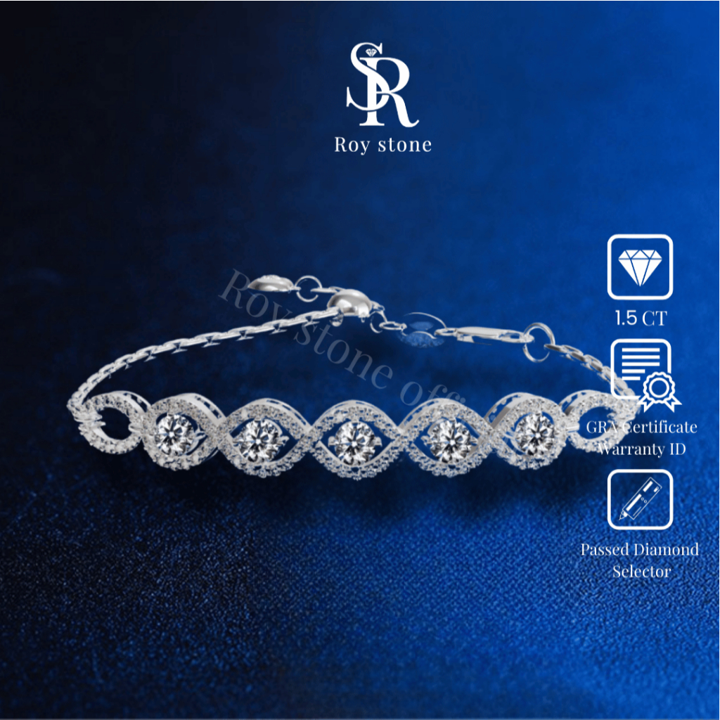 RoyStone - Gelang Paris Bracelet Wanita Perhiasan Moissanite Sertifikat GRA Original Lapis Emas 18K