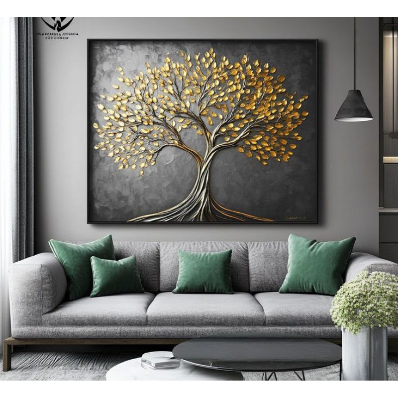 lukisan pohon emas timbul Lukisan Bunga Putih Teksture Modern Dinding Tebal Abstrak Ruangan Kamar Ta