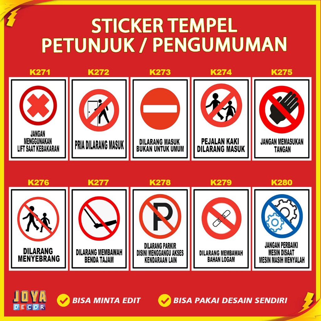 

Sticker Stiker Petunjuk Warning Pengumuman pria dilarang masuk dilarang menyerang dilarang membawa benda tajam dilarang membawa bahan logam kk271