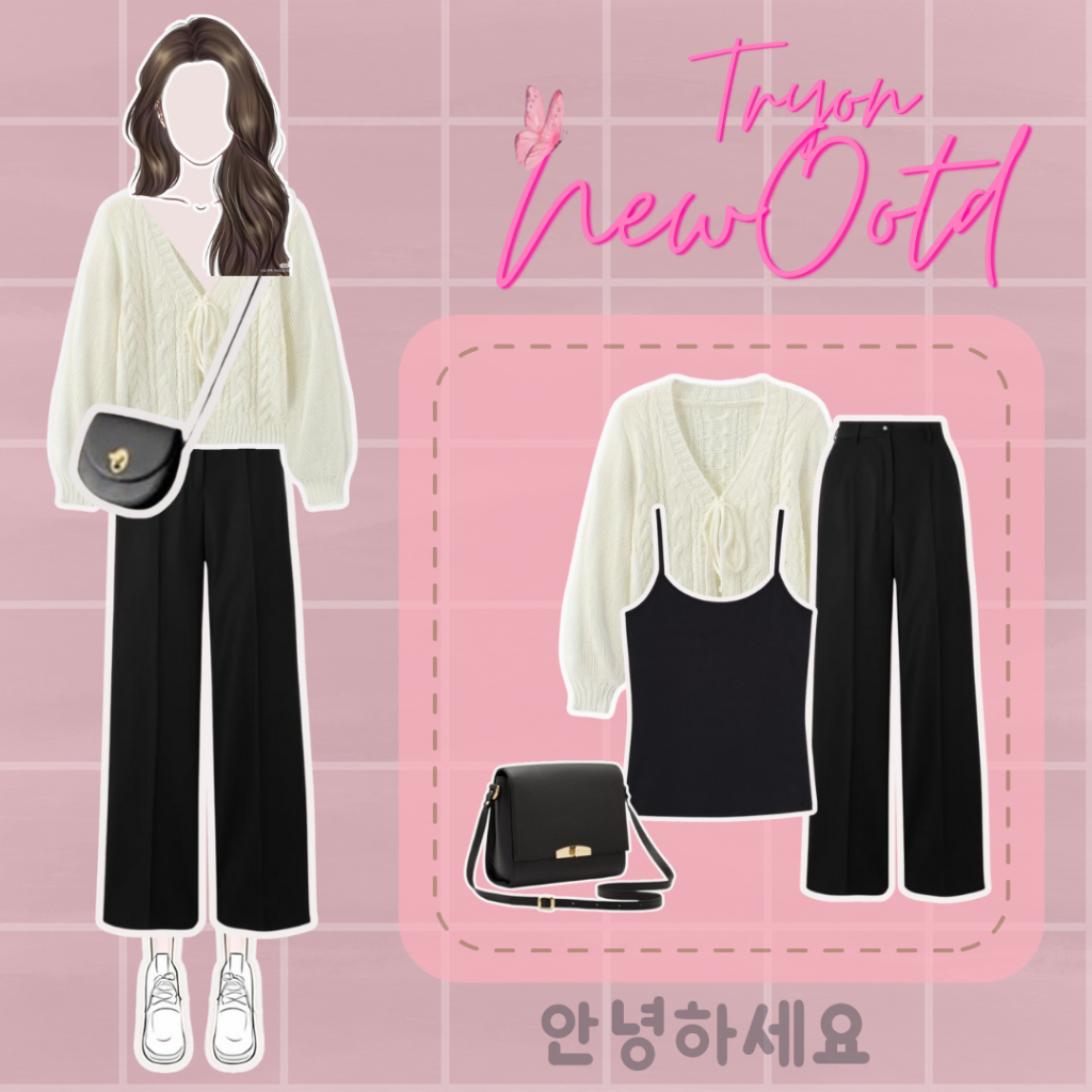 OneSet Cardigan Korean Style|3in1 Satu Set cardigan+thanktop+celana kulot hitam premium