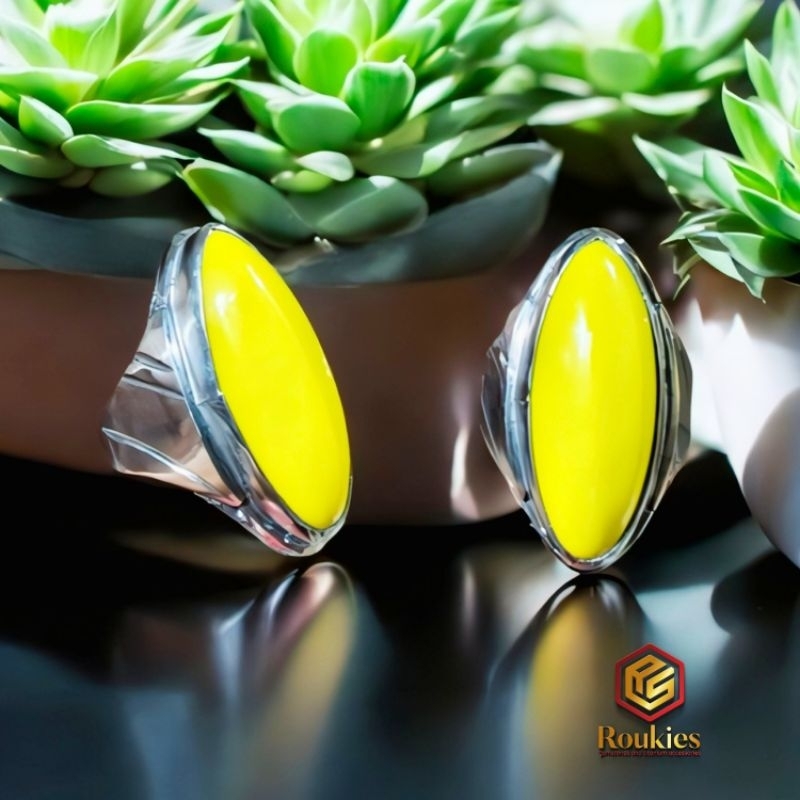 Cincin Batu Kembang Johar Model Pandan/ Panjang Ring Baja Putih Monel