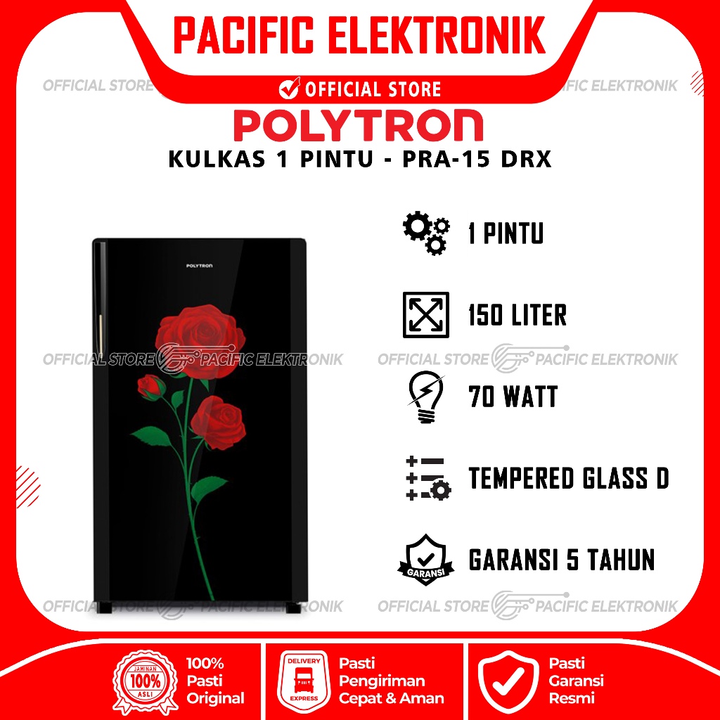Kulkas Polytron 1 Pintu Kaca Belleza Varia PRA-15DRX / 15DRX