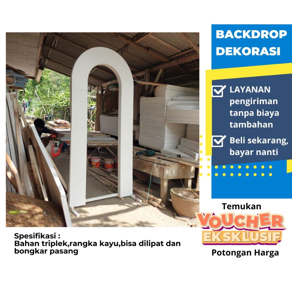 backdrop dekorasi papan triplek gapura lorong warna putih bisa bongkar pasang
