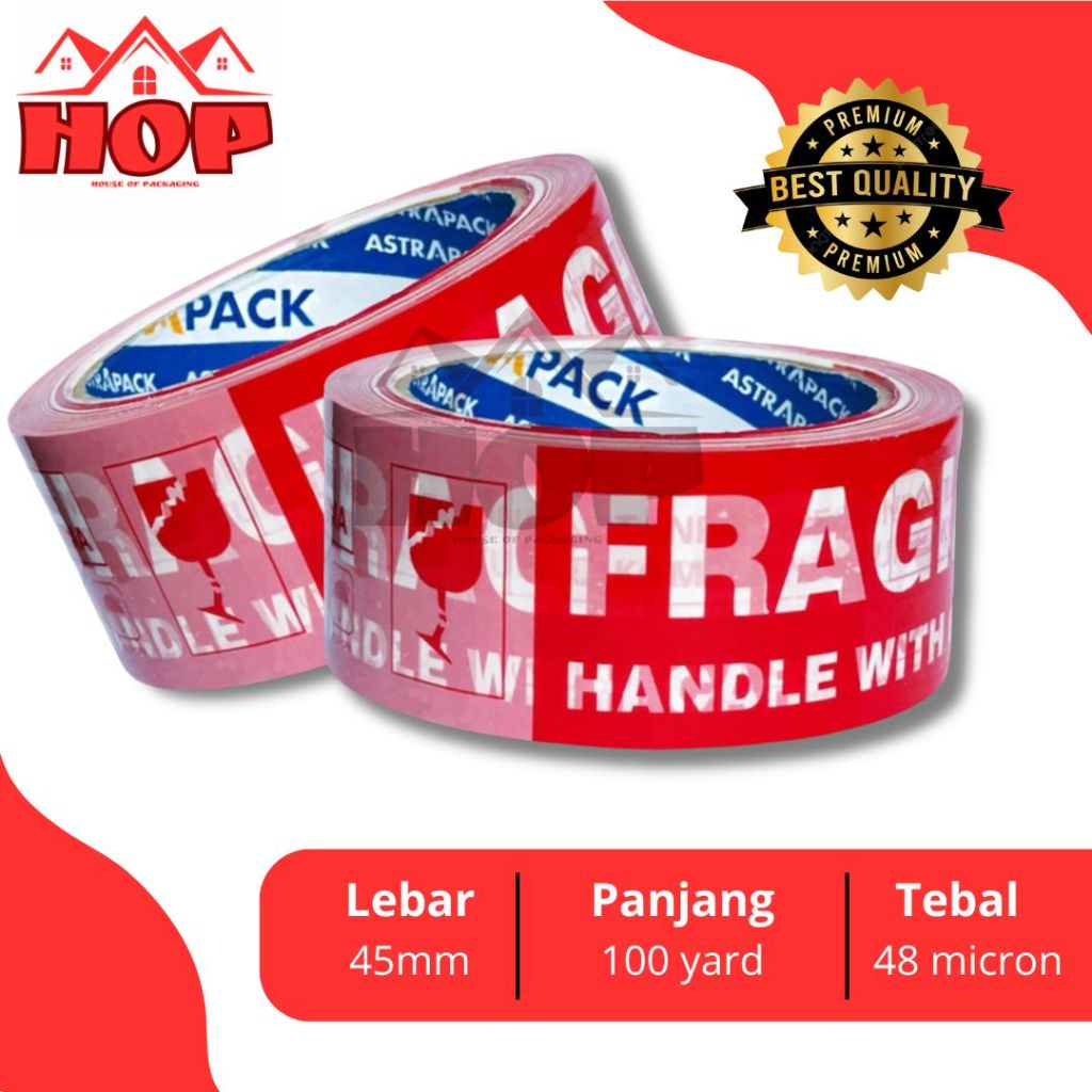 

LAKBAN FRAGILE UNBOXING 45 mm X 100 YARD 48 MICRON ASTRAPACK KUALITAS DAIMARU TERMURAH BERKUALITAS / Lakban Fragile 100 Yard