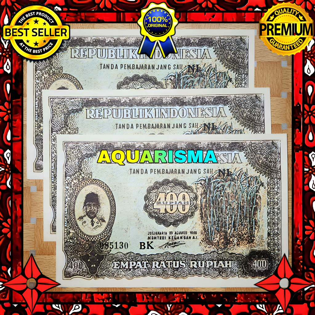 KOLEKSI NUMISMATIK - SOUVENIR REPRO UANG KUNO 400 RUPIAH INDONESIA SOEKARNO IV 1948