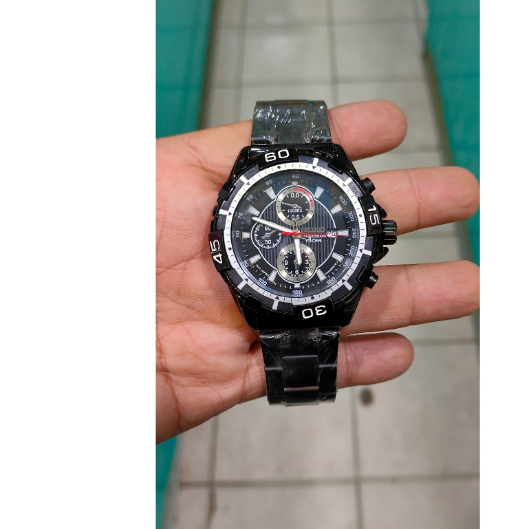 jam tangan pria quartz sporty seiko all black anti karat normal