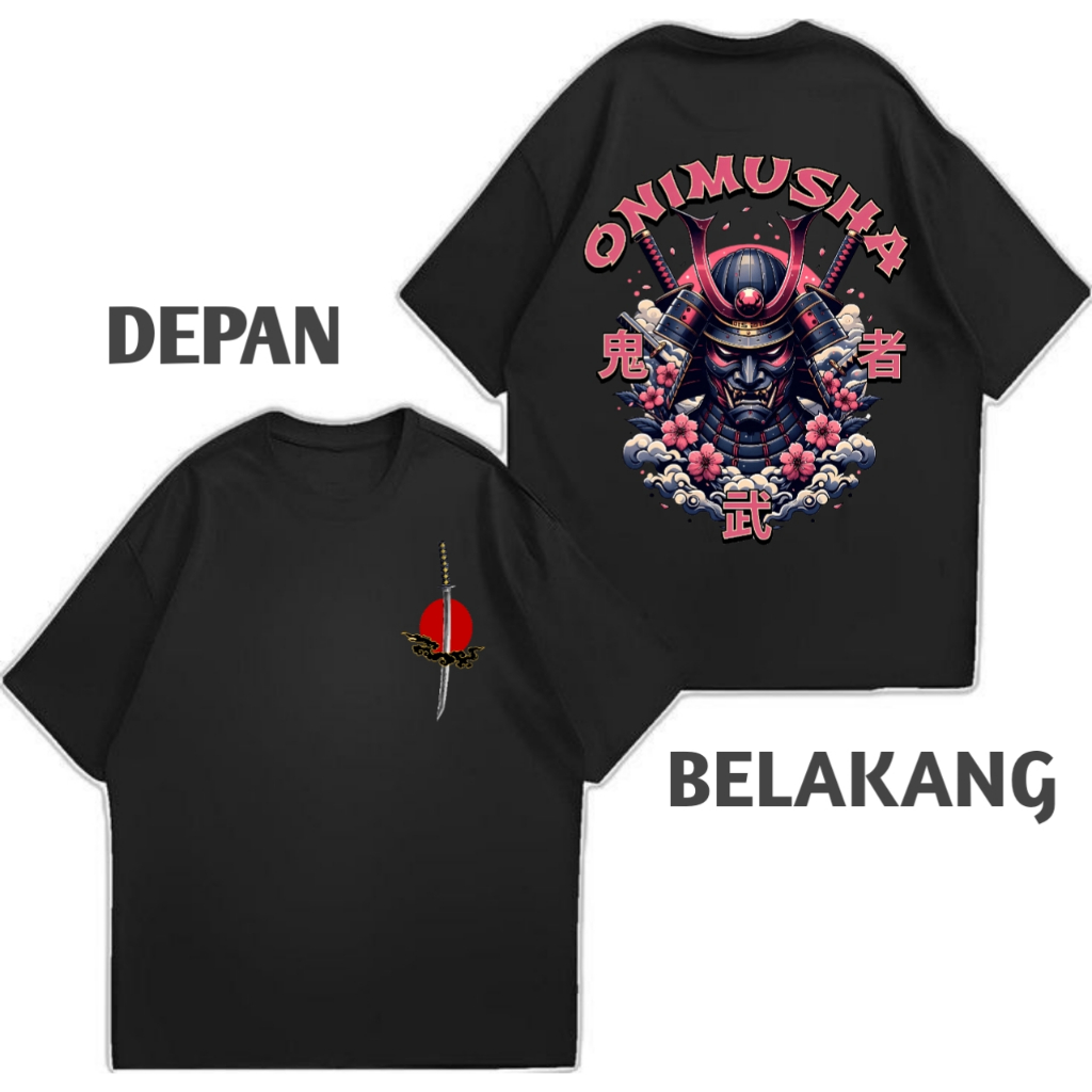 Kaos pria dewasa atasan baju cowok kaus laki distro lengan pendek motif depan belakang - SAMURAI 002