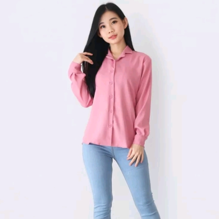Atasan Kemeja Wanita Korean Style Polos Bahan Crinkle