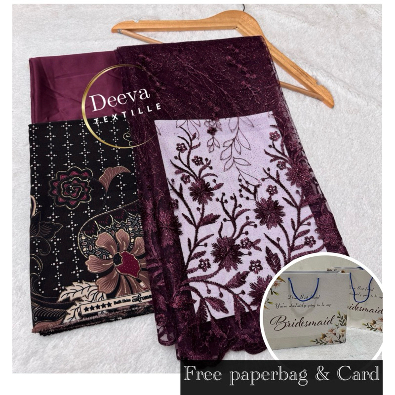 Set/Paket Kain Bridesmaid Tile Sakura bordir, Satin (Furing) & Batik/ Set Bridesmaid Kain Kebaya