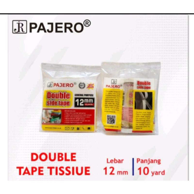 

ISOLASI DOUBLE TAPE TISUE MEREK PAJERO/ PAJERO TAPE/GENERAL PURPOSE 12 MM X 10 YARD/ ISOLASI BOLAK BALIK/ ISOALSI UNTUK PITA PEREKAT